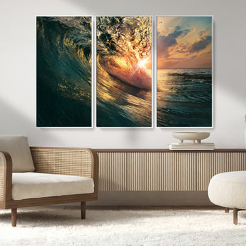 55359-MGV-CV-36X24-Radiant Ocean Wave Wall Art – Panoramic Surf Canvas Print, Vibrant Sunset Beach Decor for Home, Office or Man Cave