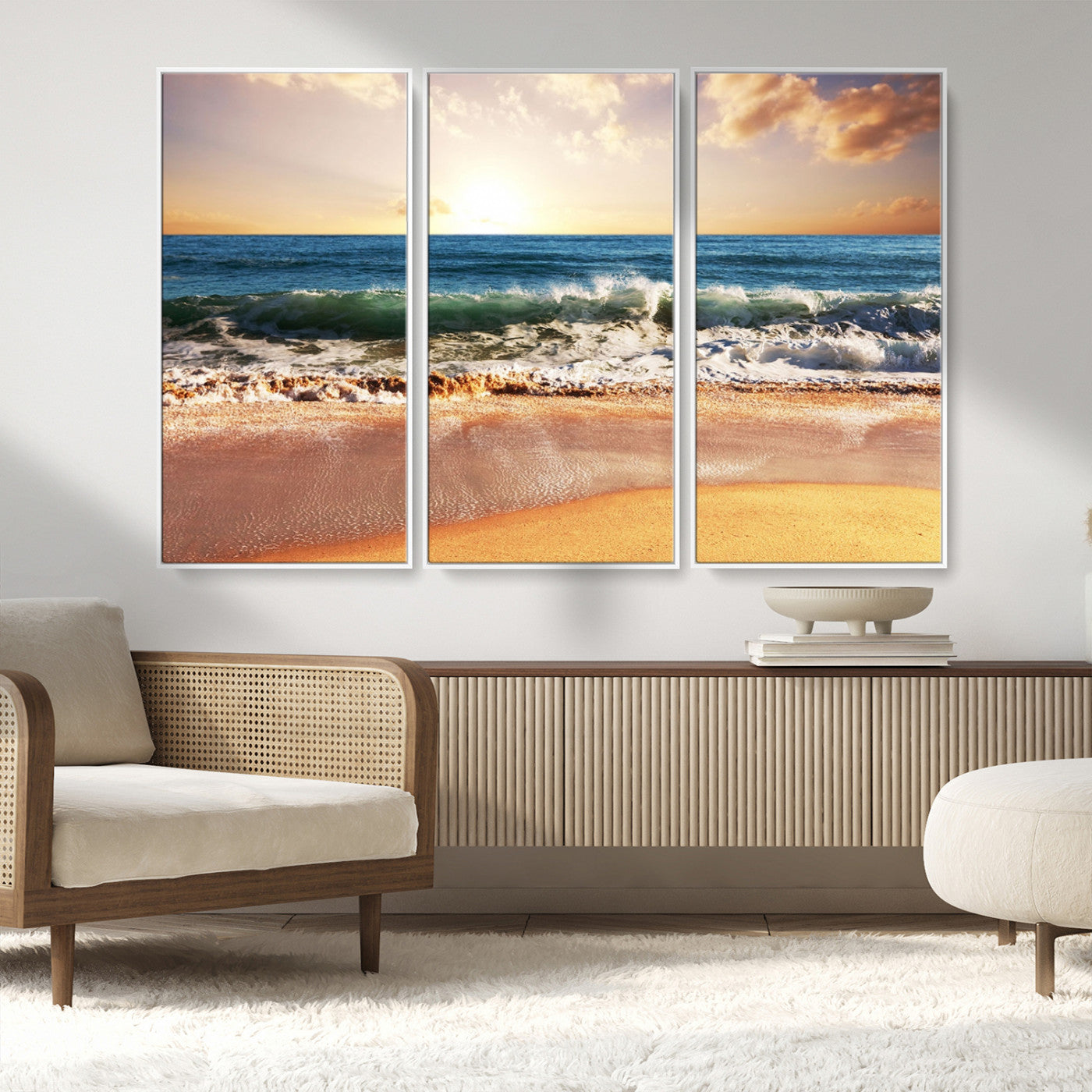 79005-MGV-CV-36X24-Golden Sunrise Ocean Waves Wall Art – Panoramic Seashore Canvas Print, Calming Coastal Decor for Home, Office or Relaxation Space