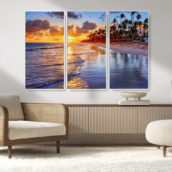 19917-MGV-CV-36X24-Tropical Sunset Beach Wall Art – Panoramic Palm Trees and Ocean Canvas Print, Vibrant Coastal Decor for Living Room, Office or Man