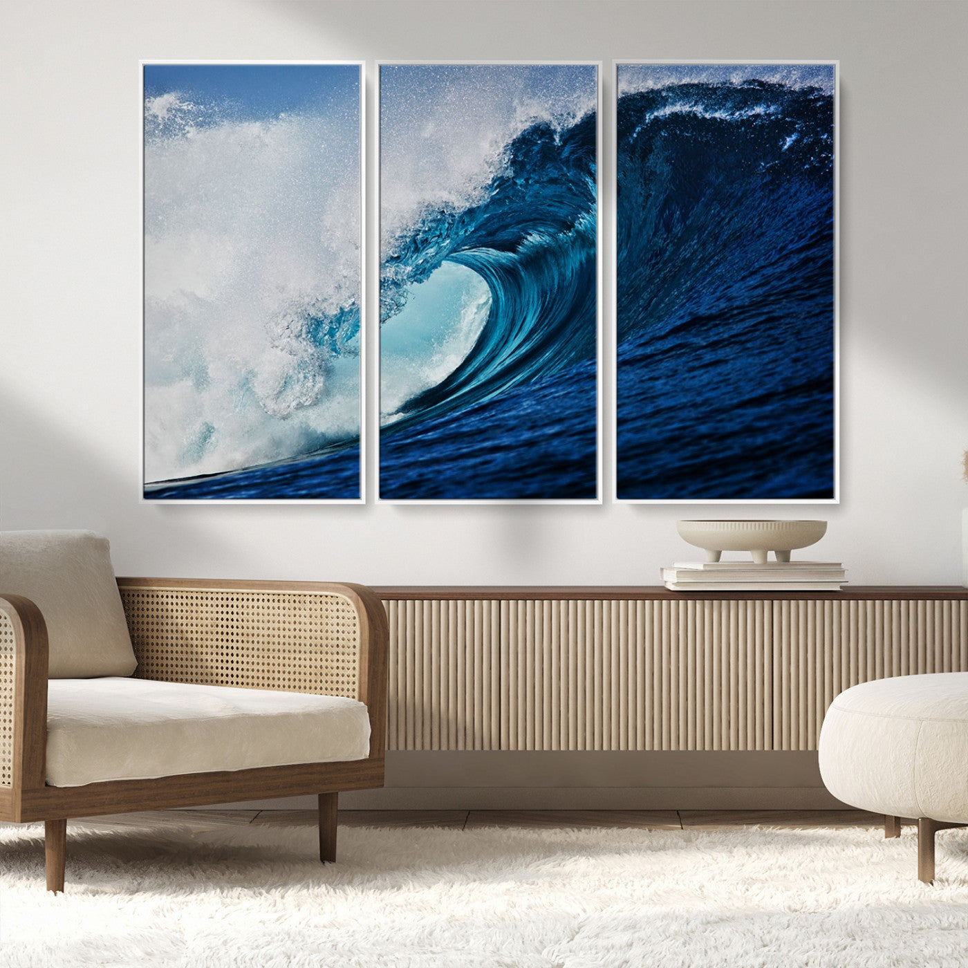 89502-MGV-CV-36X24-Powerful Ocean Wave Wall Art – Panoramic Blue Sea Wave Canvas Print, Coastal Surf Photography Artwork for Living Room, Bedroom, or