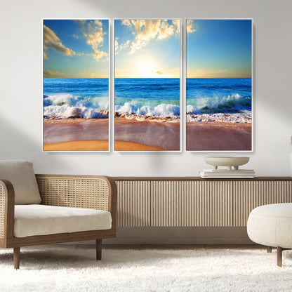 50522-MGV-CV-36X24-Ocean Sunrise Wall Art – Peaceful Beach Waves and Golden Horizon Canvas Print, Coastal Seascape Decor for Home or Office
