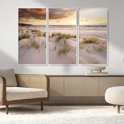 61246-MGV-CV-36X24-Coastal Sand Dunes Wall Art – Serene Beach Sunset Canvas Print with Grasses and Ocean View, Tranquil Seaside Decor for Living Room