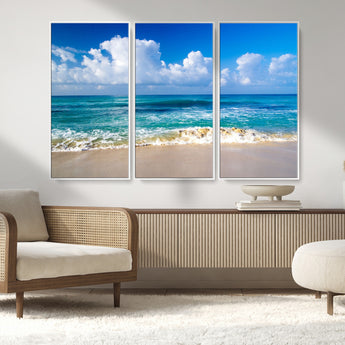 60364-MGV-CV-36X24-Tropical Ocean Wave Wall Art – Serene Blue Sea and White Sand Beach Canvas Print, Coastal Landscape Decor for Living Room, Bedroom