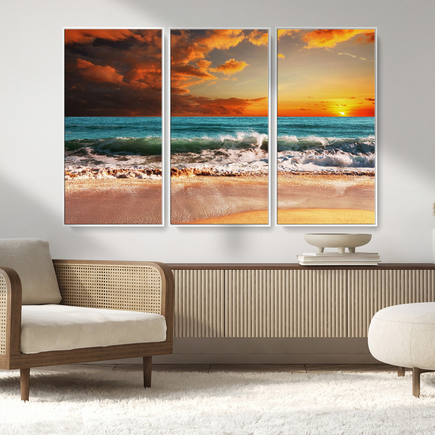 72948-MGV-CV-36X24-Ocean Sunset Wave Wall Art – Dramatic Seascape Canvas Print with Golden Sky and Crashing Waves, Coastal Beach Decor for Living
