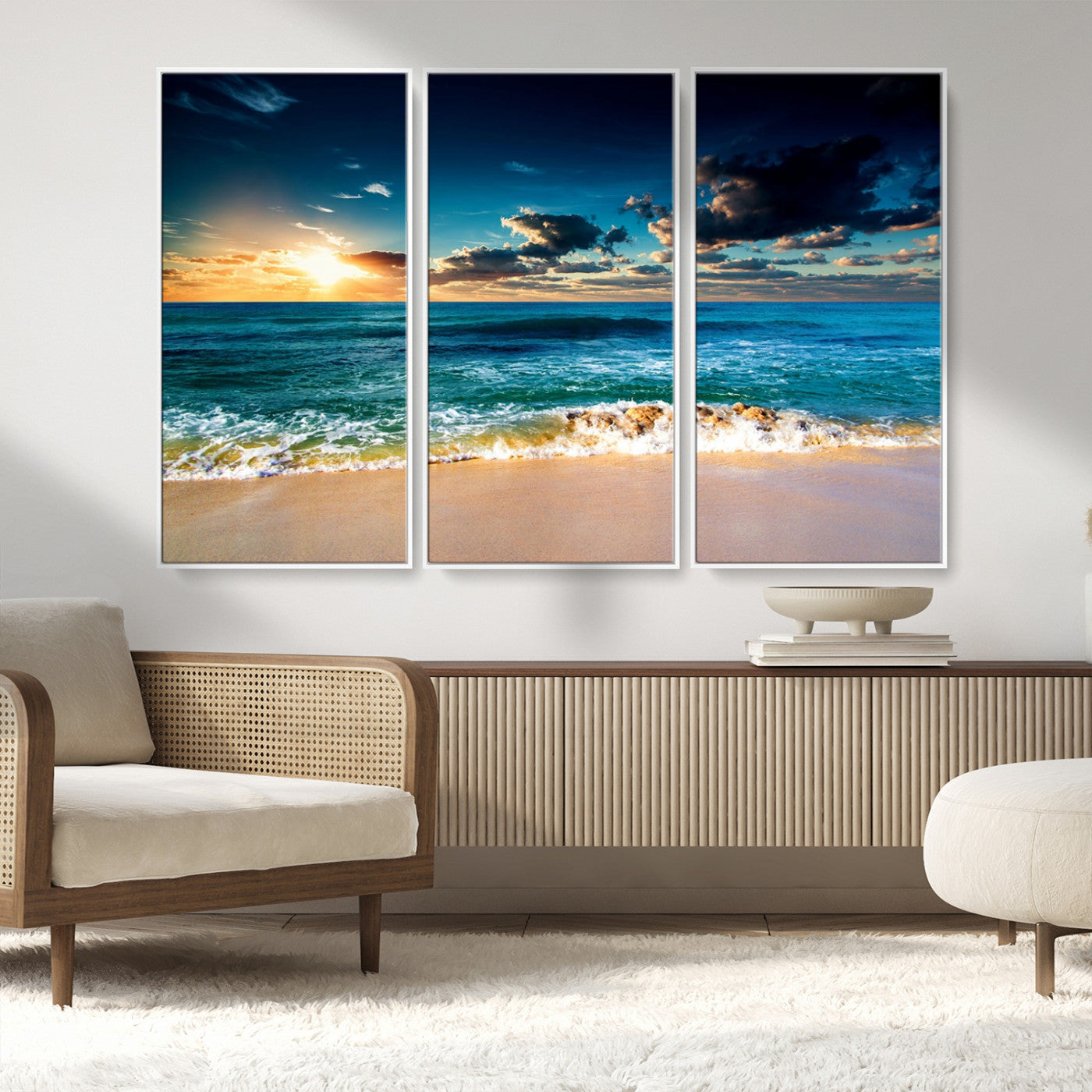 88985-MGV-CV-36X24-Ocean Sunset Wall Art – Tranquil Beach Waves Canvas Print, Coastal Seascape Decor for Living Room or Office