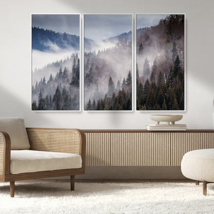 18459-MGV-CV-36X24-Misty Pine Forest Wall Art – Serene Mountain Landscape Canvas Print, Tranquil Nature Artwork for Living Room, Bedroom, Cabin or