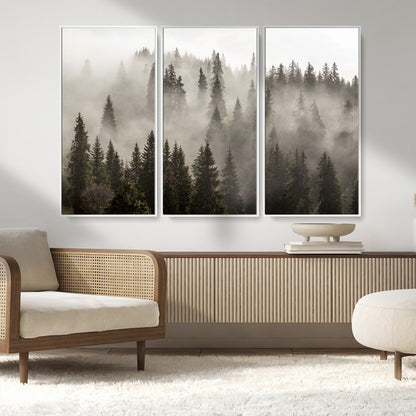 62862-MGV-CV-36X24-Misty Forest Wall Art – Tranquil Pine Tree Canvas Print with Mountain Fog, Nature Landscape Artwork for Living Room, Bedroom, or