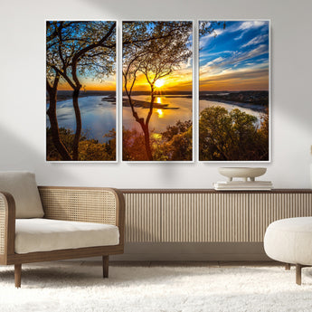 66839-MGV-CV-36X24-Lake Sunset Wall Art – Golden Hour Canvas Print with Trees and Water Reflection, Scenic Landscape Photography for Living Room,