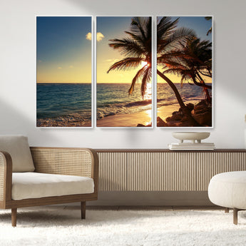 82710-MGV-CV-36X24-Palm Tree Sunset Beach Wall Art – Tropical Ocean Canvas Print, Coastal Paradise Seascape Decor for Living Room or Office Wall