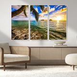 68606-MGV-CV-36X24-Tropical Palm Tree Ocean Wall Art – Sunset Beach Seascape Print, Coastal Paradise Decor for Living Room or Office
