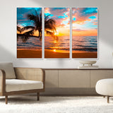 34674-MGV-CV-36X24-Tropical Sunset Beach Wall Art – Palm Tree Ocean Canvas Print, Coastal Seascape Decor for Living Room or Office Wall