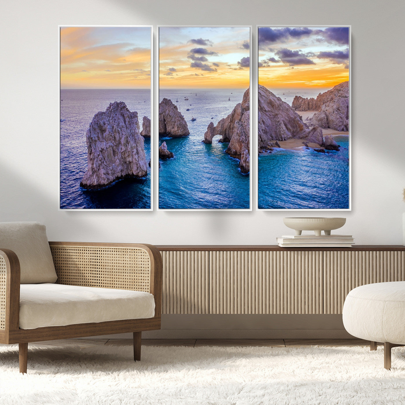 72955-MGV-CV-36X24-Ocean Rock Formation Wall Art – Sunset Coastal Seascape Print, Beach Landscape Decor for Living Room or Office