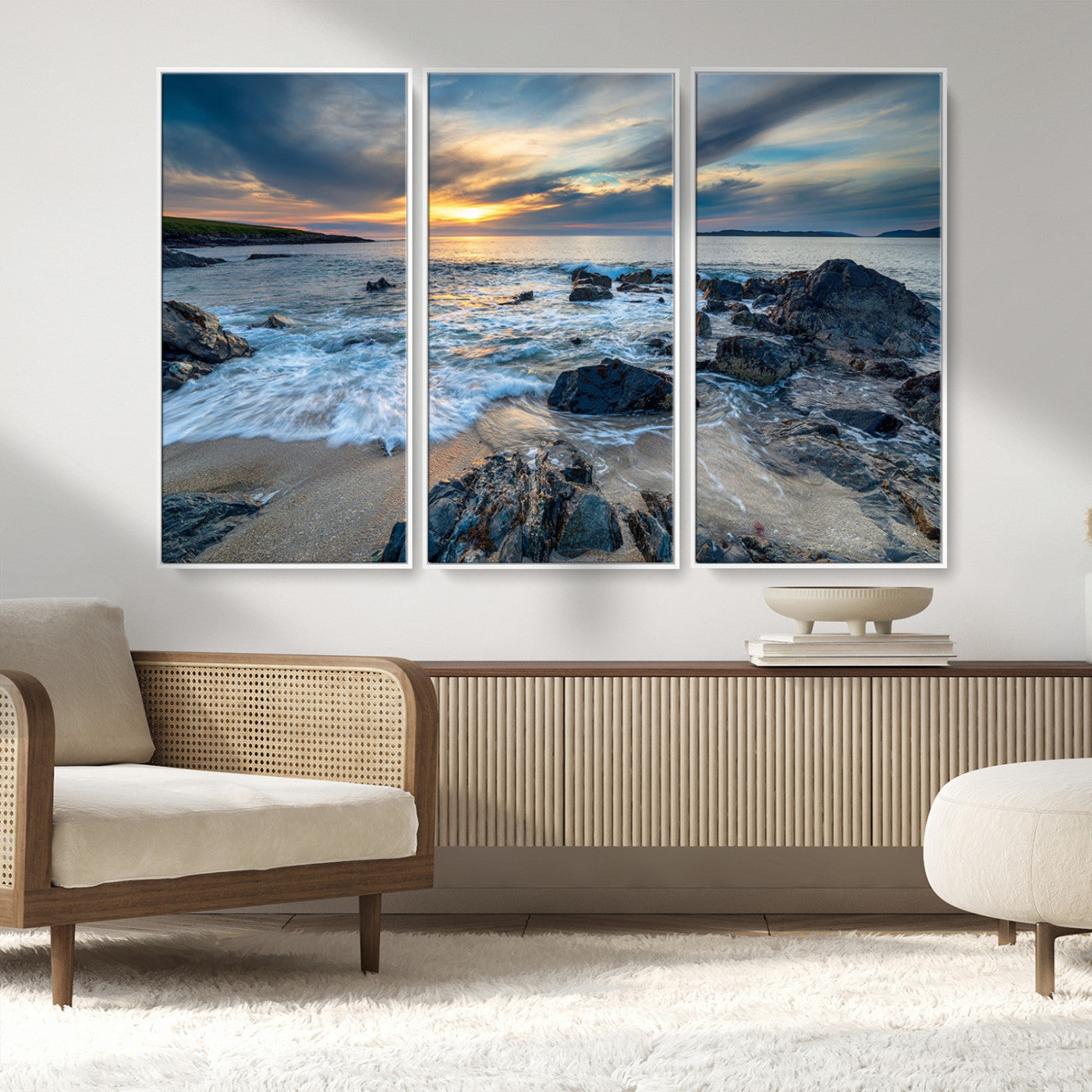 17902-MGV-CV-36X24-Rocky Shore Ocean Sunset Wall Art – Coastal Seascape Canvas Print, Nature Beach Decor for Living Room or Office