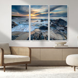 17902-MGV-CV-36X24-Rocky Shore Ocean Sunset Wall Art – Coastal Seascape Canvas Print, Nature Beach Decor for Living Room or Office