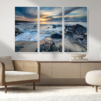 17902-MGV-CV-36X24-Rocky Shore Ocean Sunset Wall Art – Coastal Seascape Canvas Print, Nature Beach Decor for Living Room or Office