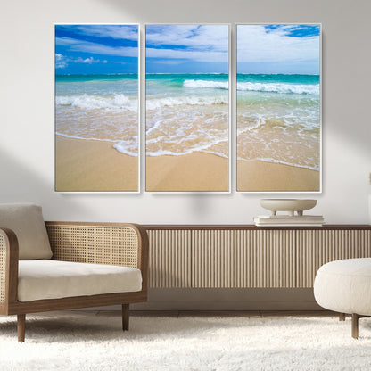 20660-MGV-CV-36X24-Ocean Wave Beach Wall Art – Serene Blue Sea and Sandy Shore Canvas Print, Coastal Landscape Photography Decor for Living Room or