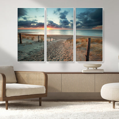 25788-MGV-CV-36X24-Sunset Beach Path Wall Art – Scenic Coastal Dunes and Ocean Canvas Print, Tranquil Seaside Landscape Decor for Living Room or