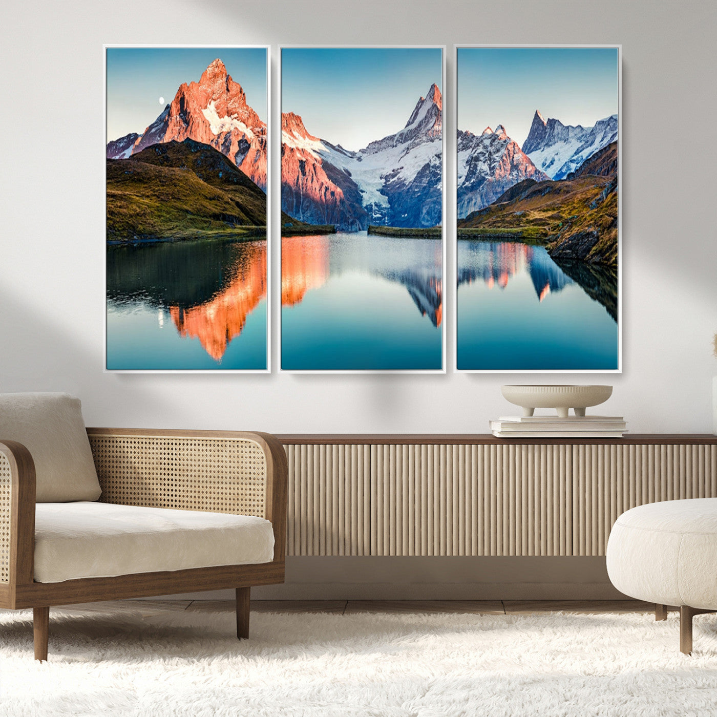 88453-MGV-CV-36X24-Mountain Lake Wall Art – Snow-Capped Peaks Reflected in Alpine Water Canvas Print, Nature Landscape Wall Decor for Living Room or