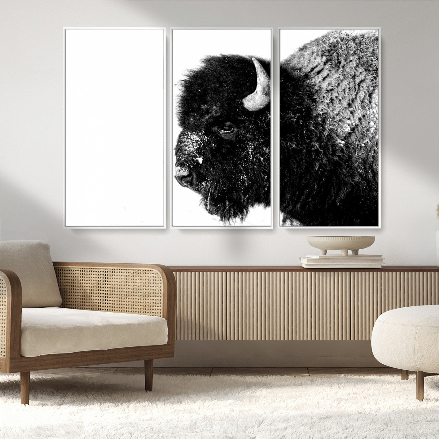 68780-MGV-CV-36X24-Bison Close-Up Wall Art – Black and White Buffalo Canvas Print, Rustic Wildlife Photography Decor for Living Room, Office, or