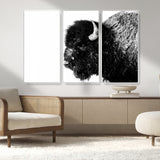 68780-MGV-CV-36X24-Bison Close-Up Wall Art – Black and White Buffalo Canvas Print, Rustic Wildlife Photography Decor for Living Room, Office, or