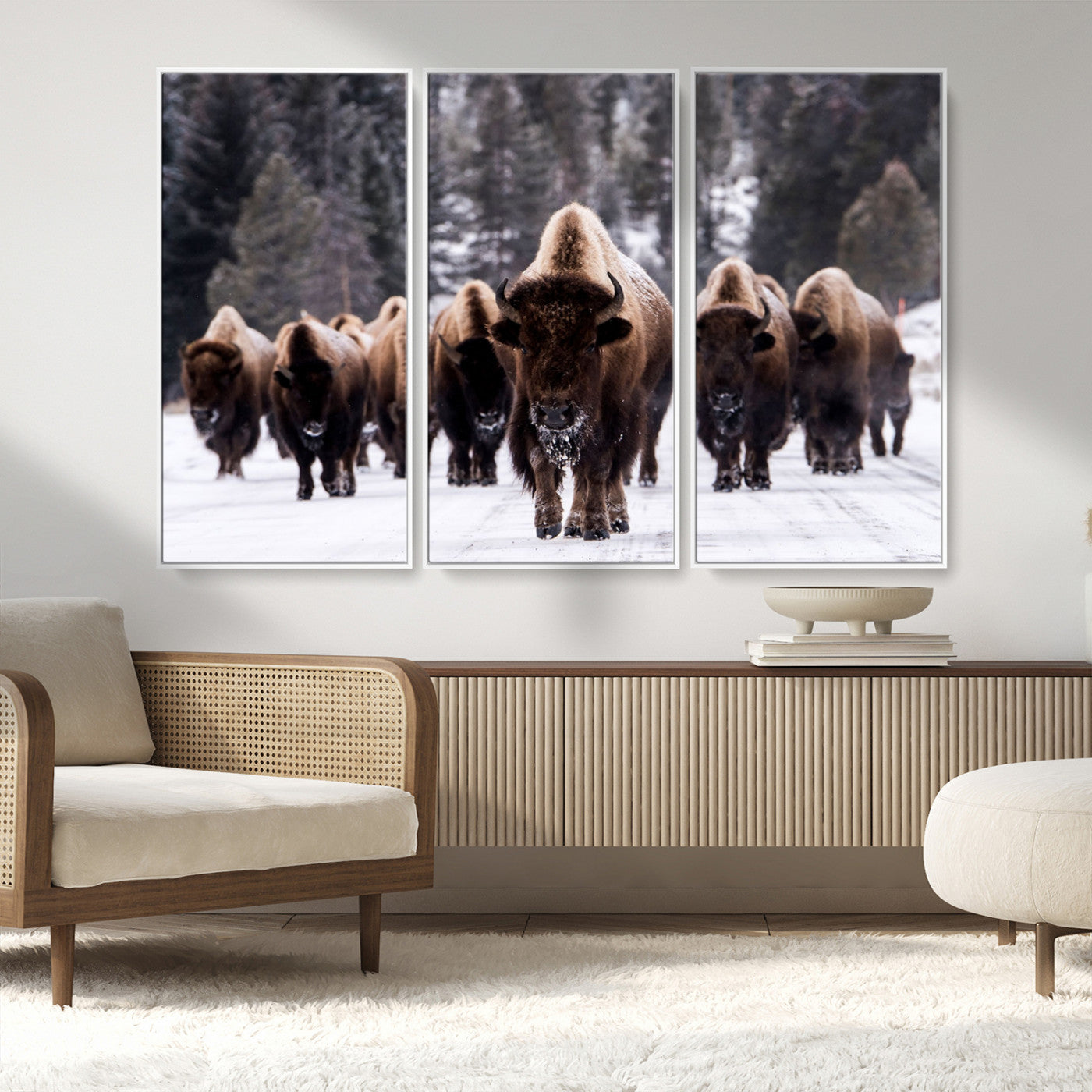 66871-MGV-CV-36X24-Bison Herd Wall Art – Wildlife Buffalo Canvas Print, Rustic Western Nature Photography Decor for Living Room, Office, Cabin, or
