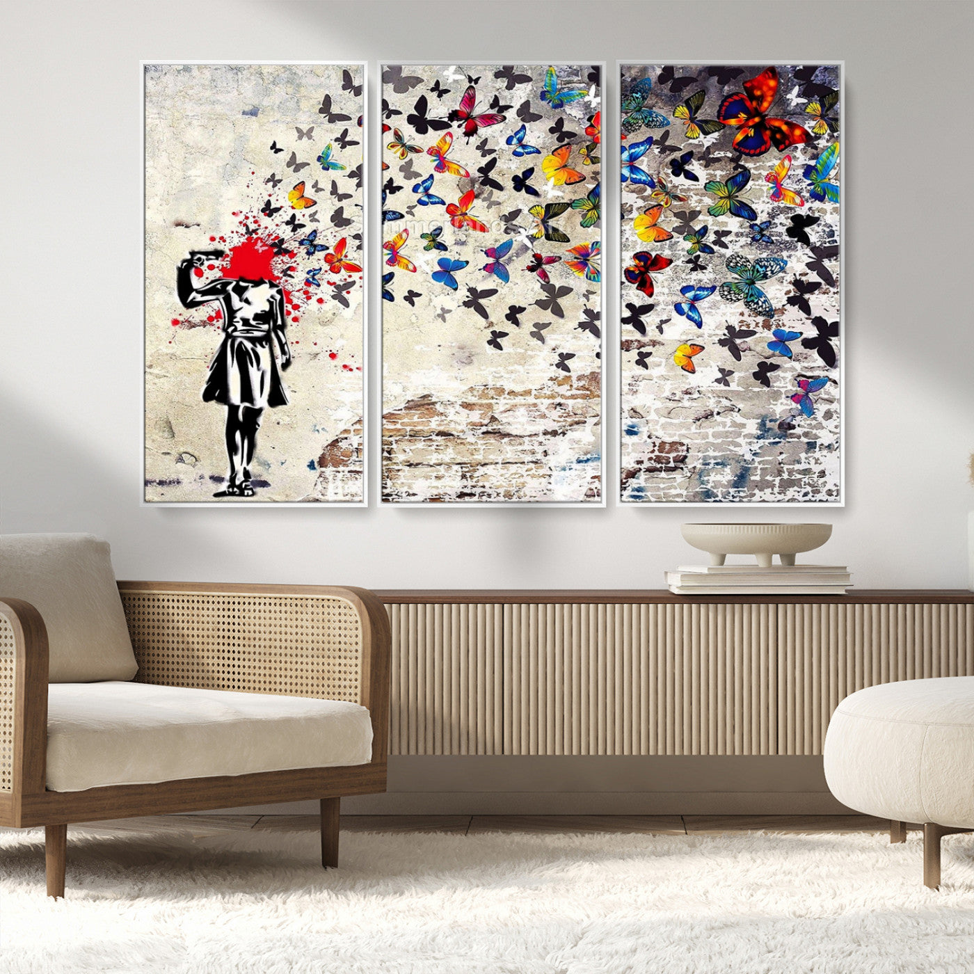 88654-MGV-CV-36X24-Butterfly Explosion Graffiti Wall Art – Street Art Canvas Print, Colorful Butterfly Spray Mural, Modern Abstract Urban Wall Decor