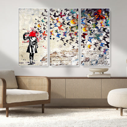 88654-MGV-CV-36X24-Butterfly Explosion Graffiti Wall Art – Street Art Canvas Print, Colorful Butterfly Spray Mural, Modern Abstract Urban Wall Decor