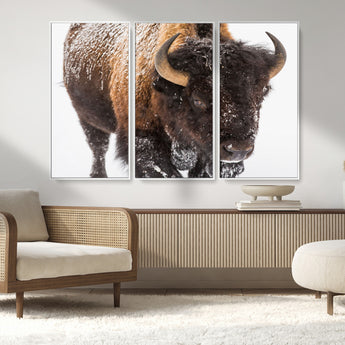 65605-MGV-CV-36X24-Snow Bison Wall Art – Close Up Buffalo Canvas Print, Rustic Western Wildlife Photography, Farmhouse Cabin Lodge Decor for Living