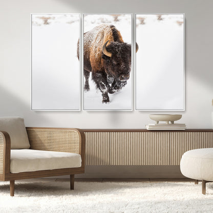 19889-MGV-CV-36X24-Snow Bison Wall Art – Majestic Buffalo Winter Landscape Canvas Print, Rustic Wildlife Photography Decor for Cabin, Lodge, Living