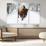 10109-MGV-CV-36X24-Majestic Bison Winter Wall Art – Snowy Forest Buffalo Canvas Print, Rustic Wildlife Photography Decor for Cabin, Lodge, Living