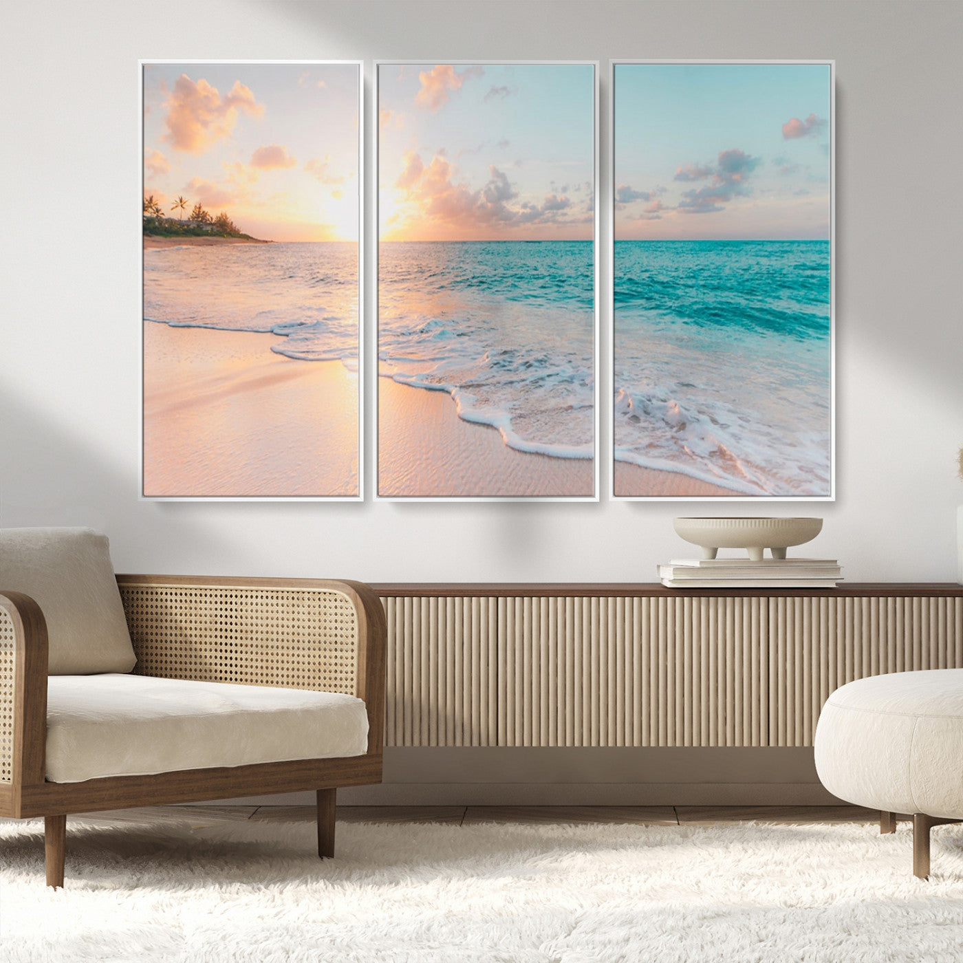 36554-MGV-CV-36X24-Tropical Beach Sunset Wall Art – Ocean Waves and Palm Canvas Print, Coastal Seascape Photography Decor for Living Room, Bedroom,