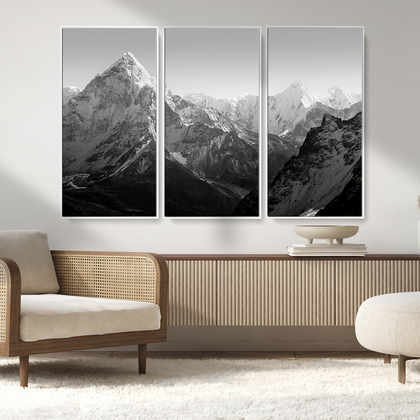 10775-MGV-CV-36X24-Snow Capped Mountain Wall Art – Black and White Canvas Print of Majestic Peaks, Nature Landscape Photography for Office, Bedroom,
