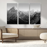 10775-MGV-CV-36X24-Snow Capped Mountain Wall Art – Black and White Canvas Print of Majestic Peaks, Nature Landscape Photography for Office, Bedroom,