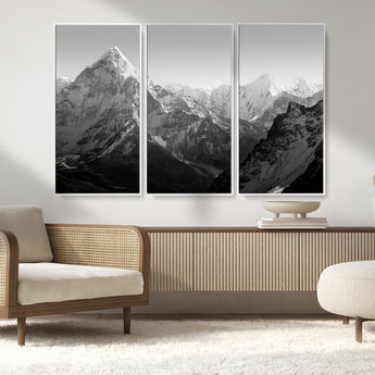 10775-MGV-CV-36X24-Snow Capped Mountain Wall Art – Black and White Canvas Print of Majestic Peaks, Nature Landscape Photography for Office, Bedroom,