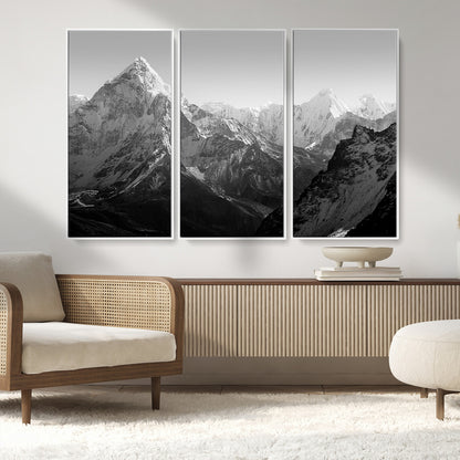 10775-MGV-CV-36X24-Snow Capped Mountain Wall Art – Black and White Canvas Print of Majestic Peaks, Nature Landscape Photography for Office, Bedroom,