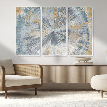 17631-MGV-CV-36X24-Radiant Burst Wall Art – Abstract Sunburst Canvas Print in Blue and Gold, Modern Geometric Painting for Living Room, Office or