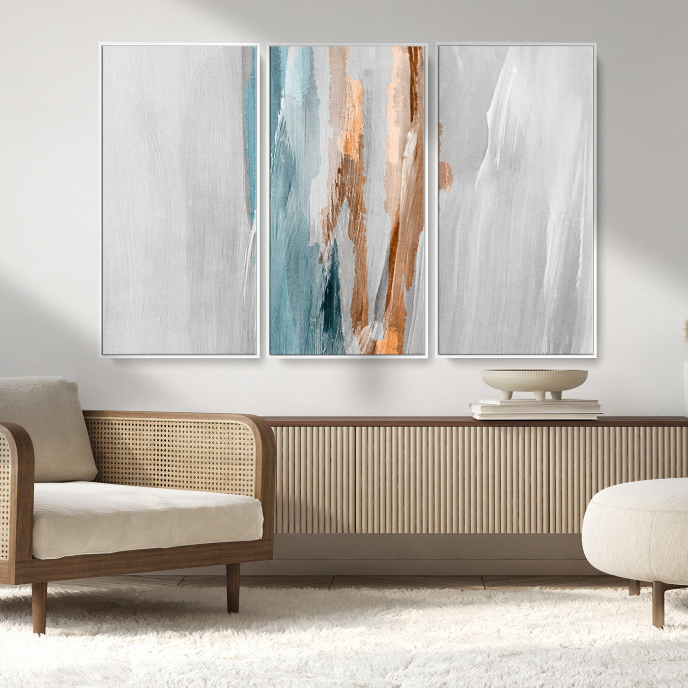 66154-MGV-CV-36X24-Abstract Brushstroke Wall Art – Modern Teal and Gold Canvas Print, Minimalist Contemporary Painting for Living Room, Bedroom, or