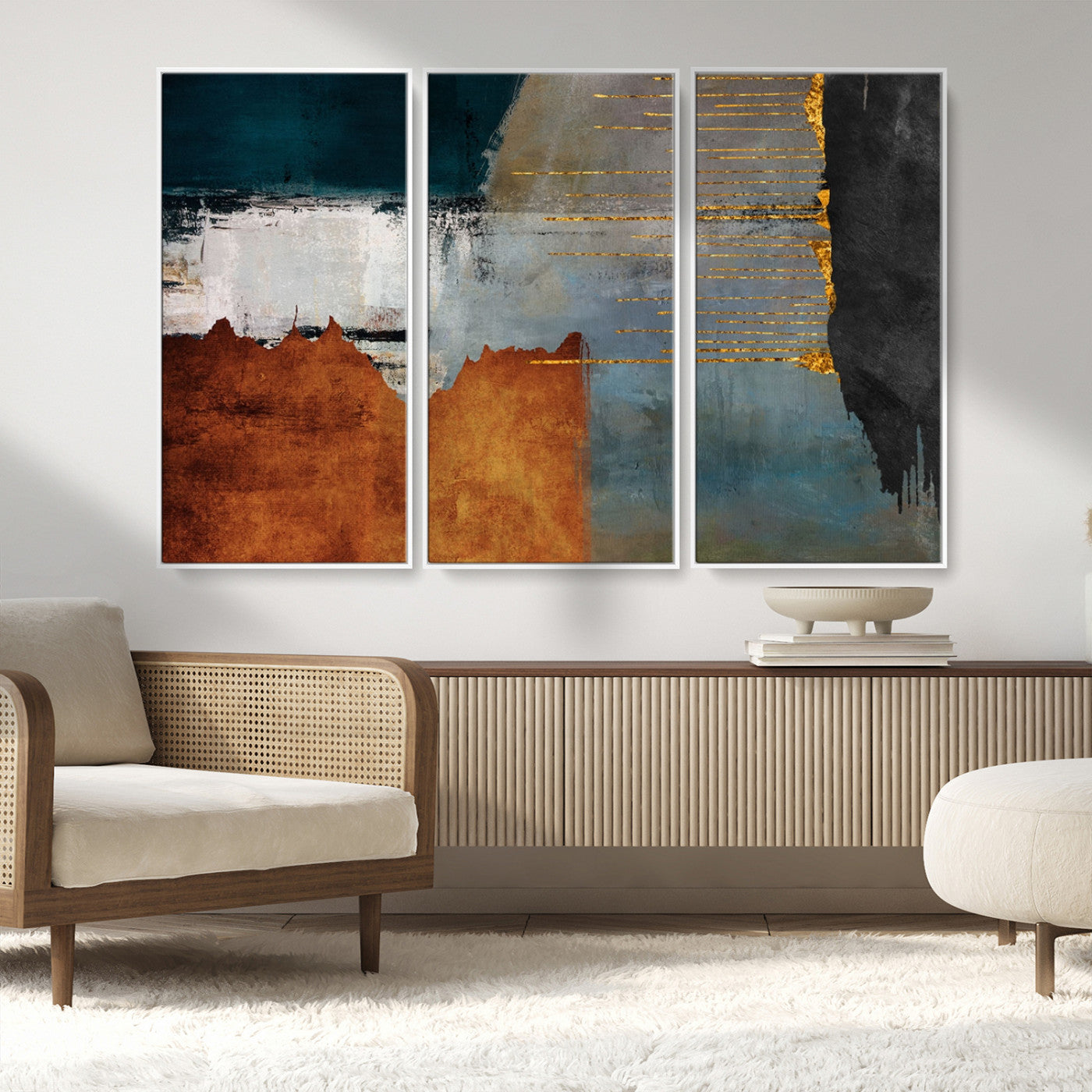 35026-MGV-CV-36X24-Abstract Canvas Wall Art – Modern Teal, Rust, Black and Gold Textured Painting, Contemporary Decor for Living Room, Bedroom