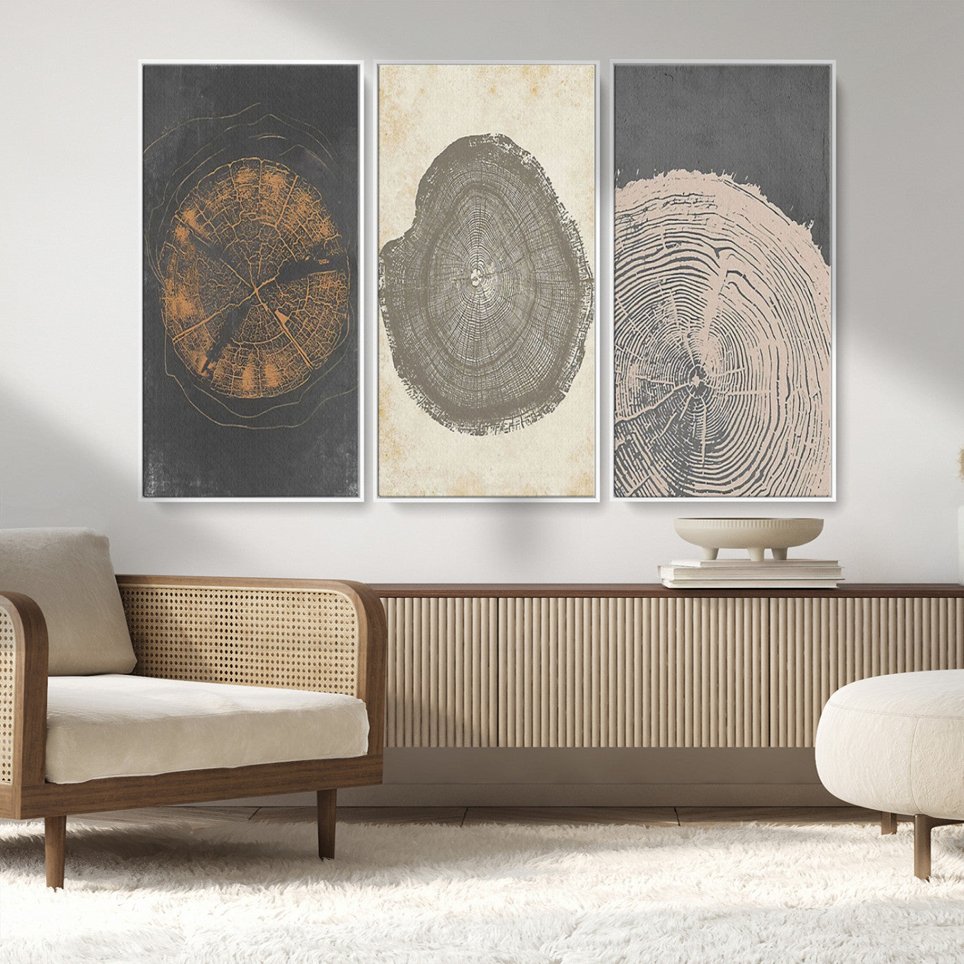 80725-MGV-CV-36X24-Wood Tree Rings Wall Art Canvas Print, Framed Tree Rings Art Picture Print, Abstract Tree Rings Perfect Modern Boho Decor Artwork