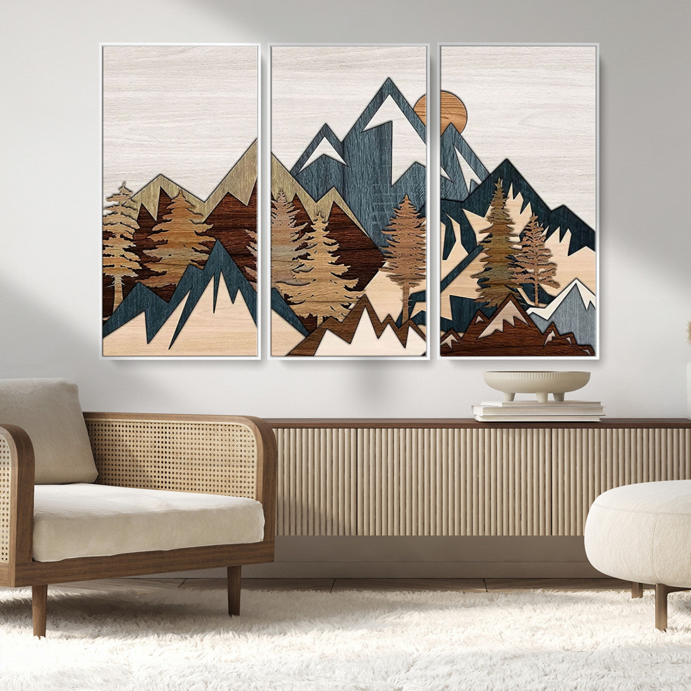 67950-MGV-CV-36X24-Modern Wood Wall Art Canvas Print, Framed Mountain Range Art Picture Print, Wood Mountain Range Perfect Rustic Decor Artwork