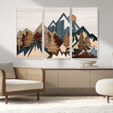 67950-MGV-CV-36X24-Modern Wood Wall Art Canvas Print, Framed Mountain Range Art Picture Print, Wood Mountain Range Perfect Rustic Decor Artwork