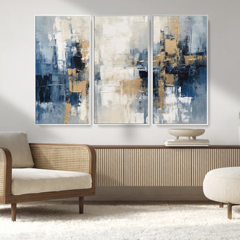 44344-MGV-CV-36X24-Abstract Blue and Gold Wall Art – Modern Hand Painted Canvas Print, Contemporary Textured Painting for Living Room, Bedroom or