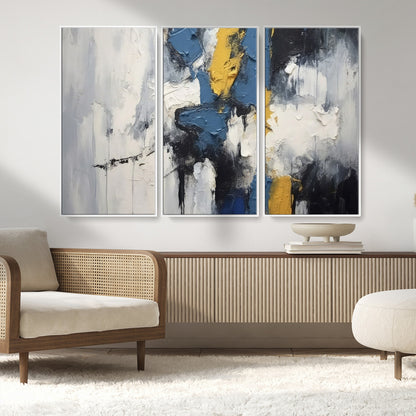 63850-MGV-CV-36X24-Abstract Blue and Yellow Wall Art – Modern Textured Canvas Painting, Bold Contemporary Artwork for Living Room, Bedroom or Office