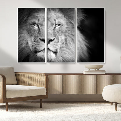 94453-MGV-CV-36X24-Lion Portrait Wall Art – Black and White King of the Jungle Canvas Print, Safari Wildlife Decor for Office, Bedroom, or Living