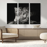 80013-MGV-CV-36X24-Lion and Lioness Wall Art – Black and White Wildlife Photography Canvas Print, African Safari Animal Decor for Office, Bedroom