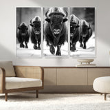 79872-MGV-CV-36X24-Bison Herd Wall Art – Black and White Buffalo on Snow Canvas Print, Rustic Wildlife Decor for Lodge, Cabin, or Living Room