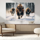 56549-MGV-CV-36X24-Wild Bison Wall Art – Majestic Buffalo Herd Running in Snow Canvas Print, Rustic Wildlife Photography Decor for Cabin, Lodge, or