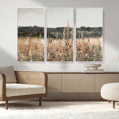 46308-MGV-FC-48X32-3P_White-Wildflower Field Wall Art – Rustic Meadow Landscape Canvas Print, Country Nature Decor for Living Room, Bedroom or Farmhouse