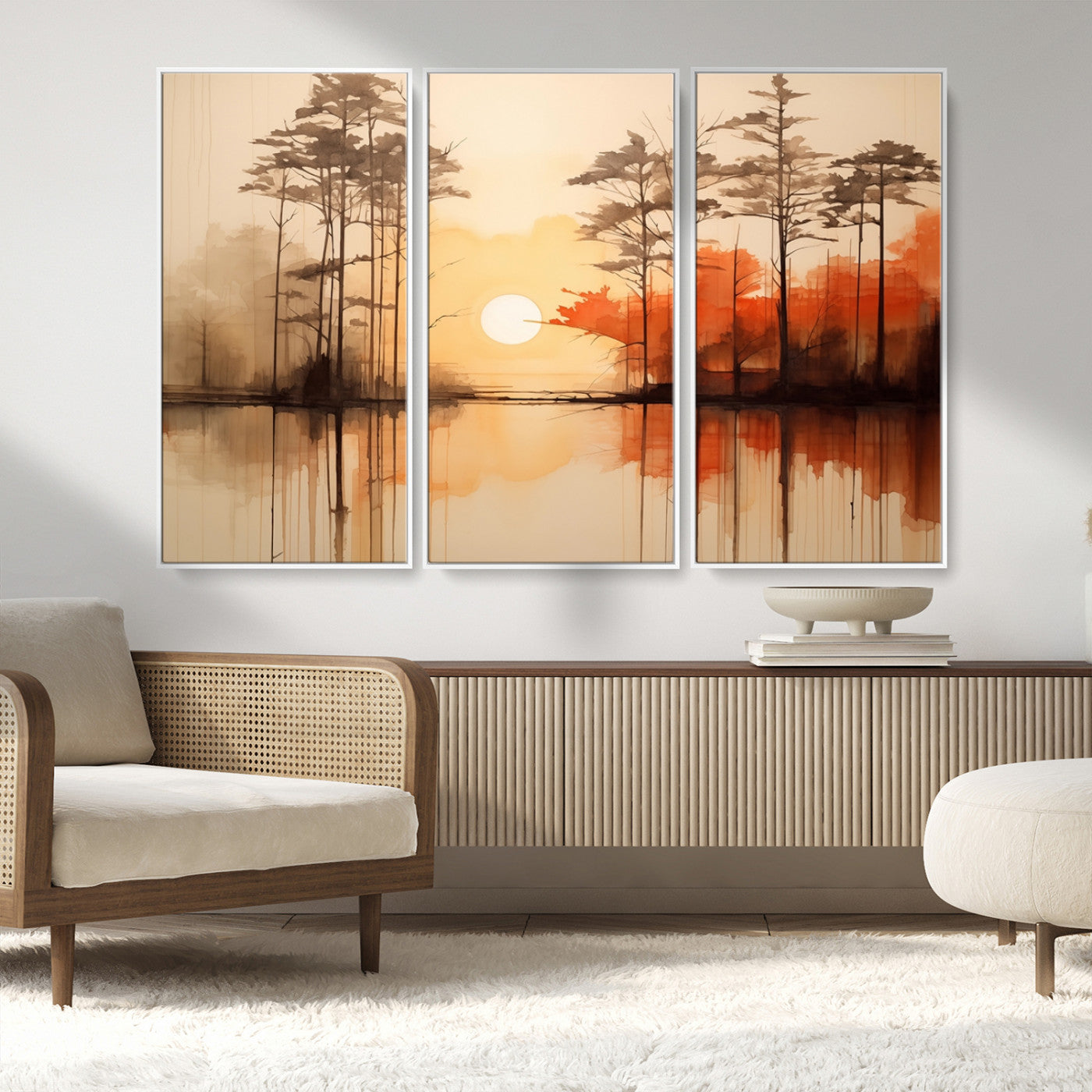 51083-MGV-CV-36X24-Sunset Lake Forest Wall Art – Serene Trees and Orange Sky Reflection Canvas Print, Tranquil Nature Decor for Living Room, Office