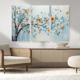 59455-MGV-CV-36X24-Butterfly Tree Branch Wall Art – Blue and Yellow Abstract Canvas Print, Modern Nature Artwork for Living Room, Bedroom or Office